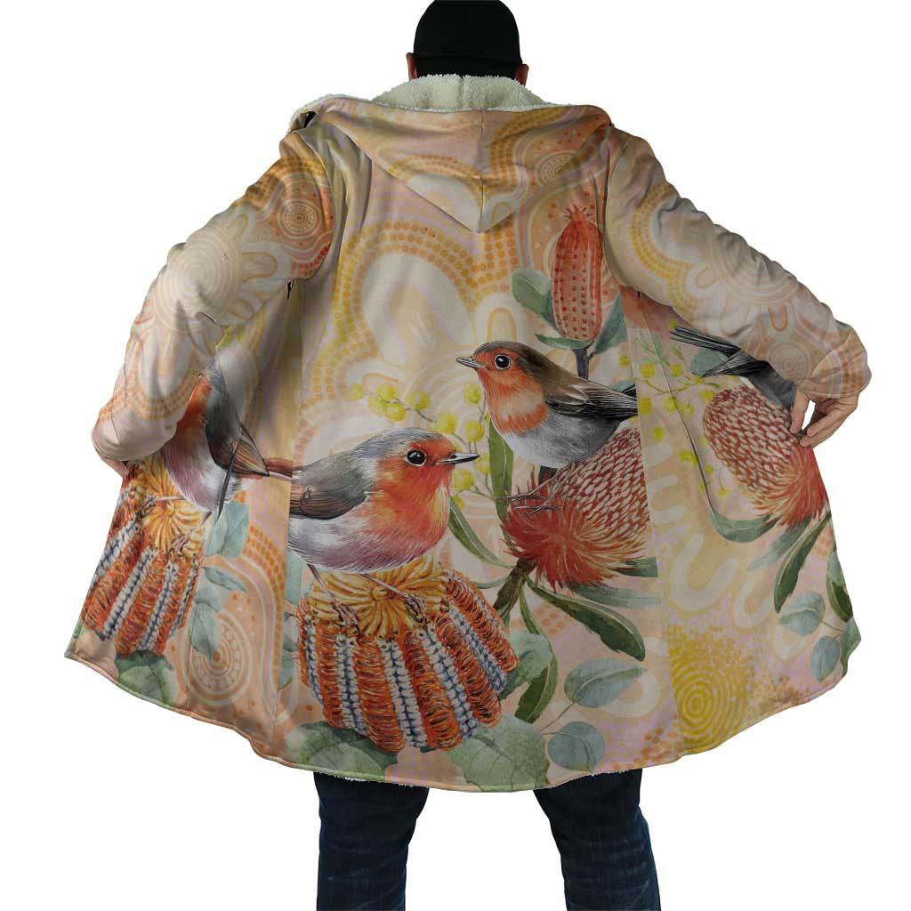 Australia Flame Robin Cloak Petroica Phoenicea Banksia Indigenous Art - Aussie Hoodie