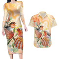Australia Flame Robin Couples Matching Long Sleeve Bodycon Dress and Hawaiian Shirt Petroica Phoenicea Banksia Indigenous Art - Aussie Hoodie