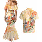 Australia Flame Robin Couples Matching Mermaid Dress and Hawaiian Shirt Petroica Phoenicea Banksia Indigenous Art - Aussie Hoodie