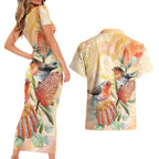 Australia Flame Robin Couples Matching Short Sleeve Bodycon Dress and Hawaiian Shirt Petroica Phoenicea Banksia Indigenous Art - Aussie Hoodie