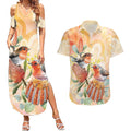 Australia Flame Robin Couples Matching Summer Maxi Dress and Hawaiian Shirt Petroica Phoenicea Banksia Indigenous Art - Aussie Hoodie