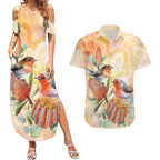 Australia Flame Robin Couples Matching Summer Maxi Dress and Hawaiian Shirt Petroica Phoenicea Banksia Indigenous Art - Aussie Hoodie