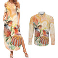 Australia Flame Robin Couples Matching Summer Maxi Dress and Long Sleeve Button Shirt Petroica Phoenicea Banksia Indigenous Art - Aussie Hoodie