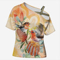 Australia Flame Robin Cross Shoulder Shirt Petroica Phoenicea Banksia Indigenous Art - Aussie Hoodie