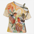 Australia Flame Robin Cross Shoulder Shirt Petroica Phoenicea Banksia Indigenous Art - Aussie Hoodie