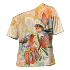 Australia Flame Robin Cross Shoulder Shirt Petroica Phoenicea Banksia Indigenous Art - Aussie Hoodie