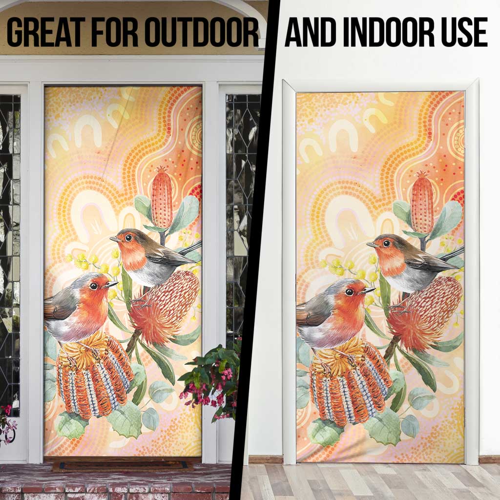 Australia Flame Robin Door Cover Petroica Phoenicea Banksia Indigenous Art - Aussie Hoodie