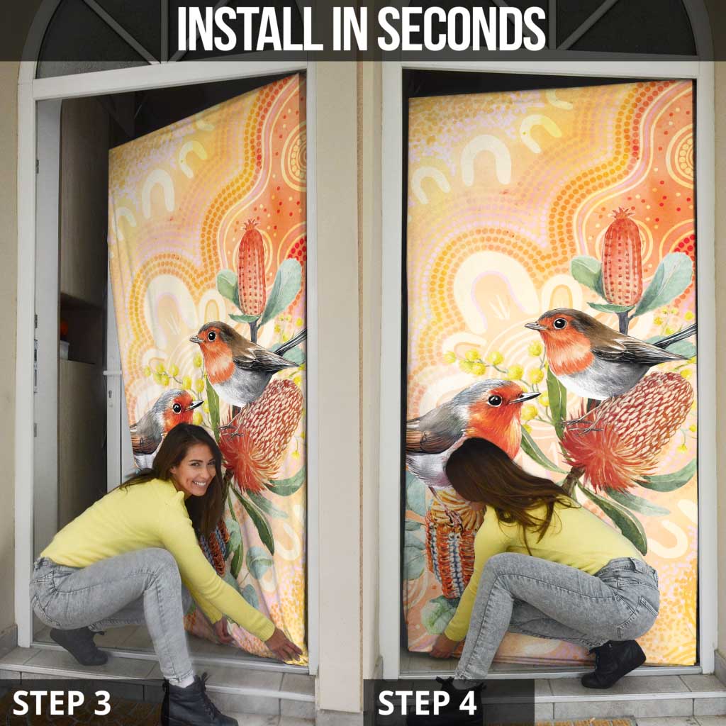 Australia Flame Robin Door Cover Petroica Phoenicea Banksia Indigenous Art - Aussie Hoodie