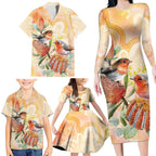 Australia Flame Robin Family Matching Long Sleeve Bodycon Dress and Hawaiian Shirt Petroica Phoenicea Banksia Indigenous Art - Aussie Hoodie