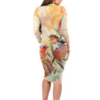 Australia Flame Robin Family Matching Long Sleeve Bodycon Dress and Hawaiian Shirt Petroica Phoenicea Banksia Indigenous Art - Aussie Hoodie