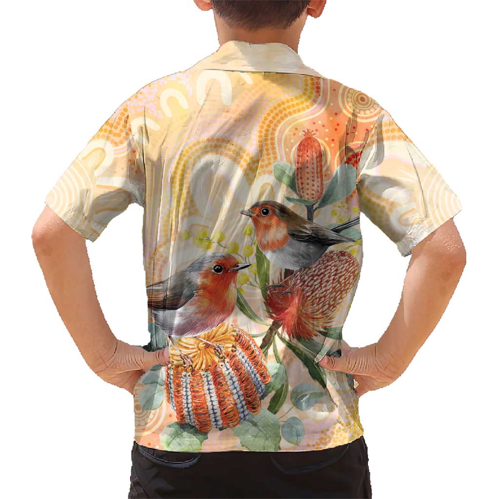 Australia Flame Robin Family Matching Mermaid Dress and Hawaiian Shirt Petroica Phoenicea Banksia Indigenous Art - Aussie Hoodie