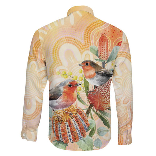Australia Flame Robin Family Matching Mermaid Dress and Hawaiian Shirt Petroica Phoenicea Banksia Indigenous Art - Aussie Hoodie