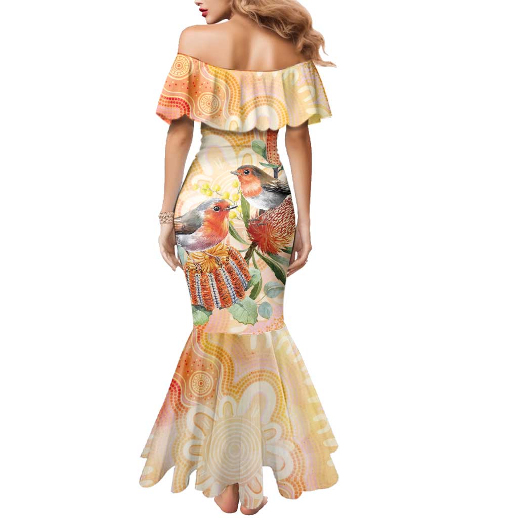 Australia Flame Robin Family Matching Mermaid Dress and Hawaiian Shirt Petroica Phoenicea Banksia Indigenous Art - Aussie Hoodie