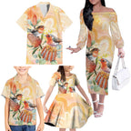 Australia Flame Robin Family Matching Off The Shoulder Long Sleeve Dress and Hawaiian Shirt Petroica Phoenicea Banksia Indigenous Art - Aussie Hoodie