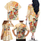 Australia Flame Robin Family Matching Off The Shoulder Long Sleeve Dress and Hawaiian Shirt Petroica Phoenicea Banksia Indigenous Art - Aussie Hoodie