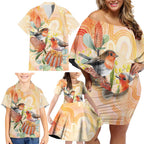 Australia Flame Robin Family Matching Off Shoulder Short Dress and Hawaiian Shirt Petroica Phoenicea Banksia Indigenous Art - Aussie Hoodie