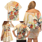 Australia Flame Robin Family Matching Off Shoulder Short Dress and Hawaiian Shirt Petroica Phoenicea Banksia Indigenous Art - Aussie Hoodie