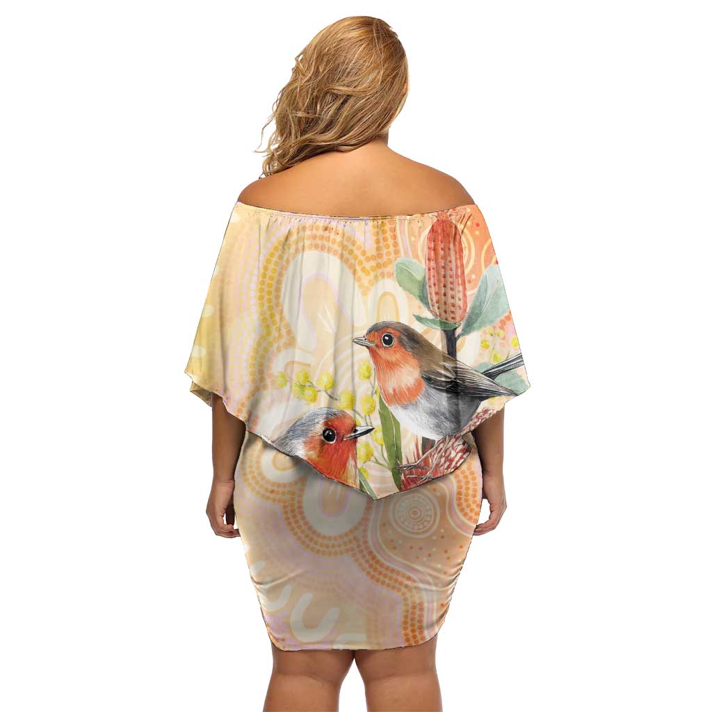 Australia Flame Robin Family Matching Off Shoulder Short Dress and Hawaiian Shirt Petroica Phoenicea Banksia Indigenous Art - Aussie Hoodie
