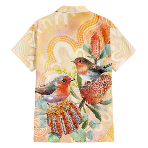 Australia Flame Robin Family Matching Puletasi and Hawaiian Shirt Petroica Phoenicea Banksia Indigenous Art - Aussie Hoodie