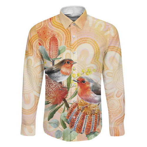 Australia Flame Robin Family Matching Puletasi and Hawaiian Shirt Petroica Phoenicea Banksia Indigenous Art - Aussie Hoodie