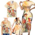 Australia Flame Robin Family Matching Short Sleeve Bodycon Dress and Hawaiian Shirt Petroica Phoenicea Banksia Indigenous Art - Aussie Hoodie