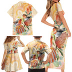 Australia Flame Robin Family Matching Short Sleeve Bodycon Dress and Hawaiian Shirt Petroica Phoenicea Banksia Indigenous Art - Aussie Hoodie