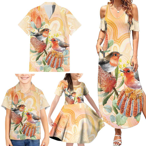 Australia Flame Robin Family Matching Summer Maxi Dress and Hawaiian Shirt Petroica Phoenicea Banksia Indigenous Art - Aussie Hoodie