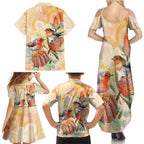 Australia Flame Robin Family Matching Summer Maxi Dress and Hawaiian Shirt Petroica Phoenicea Banksia Indigenous Art - Aussie Hoodie