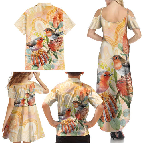 Australia Flame Robin Family Matching Summer Maxi Dress and Hawaiian Shirt Petroica Phoenicea Banksia Indigenous Art - Aussie Hoodie