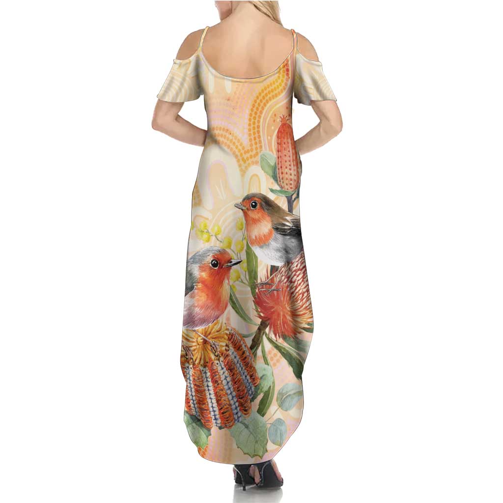 Australia Flame Robin Family Matching Summer Maxi Dress and Hawaiian Shirt Petroica Phoenicea Banksia Indigenous Art - Aussie Hoodie