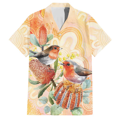 Australia Flame Robin Family Matching Tank Maxi Dress and Hawaiian Shirt Petroica Phoenicea Banksia Indigenous Art - Aussie Hoodie