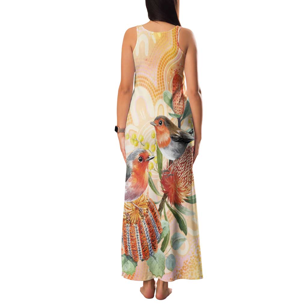 Australia Flame Robin Family Matching Tank Maxi Dress and Hawaiian Shirt Petroica Phoenicea Banksia Indigenous Art - Aussie Hoodie