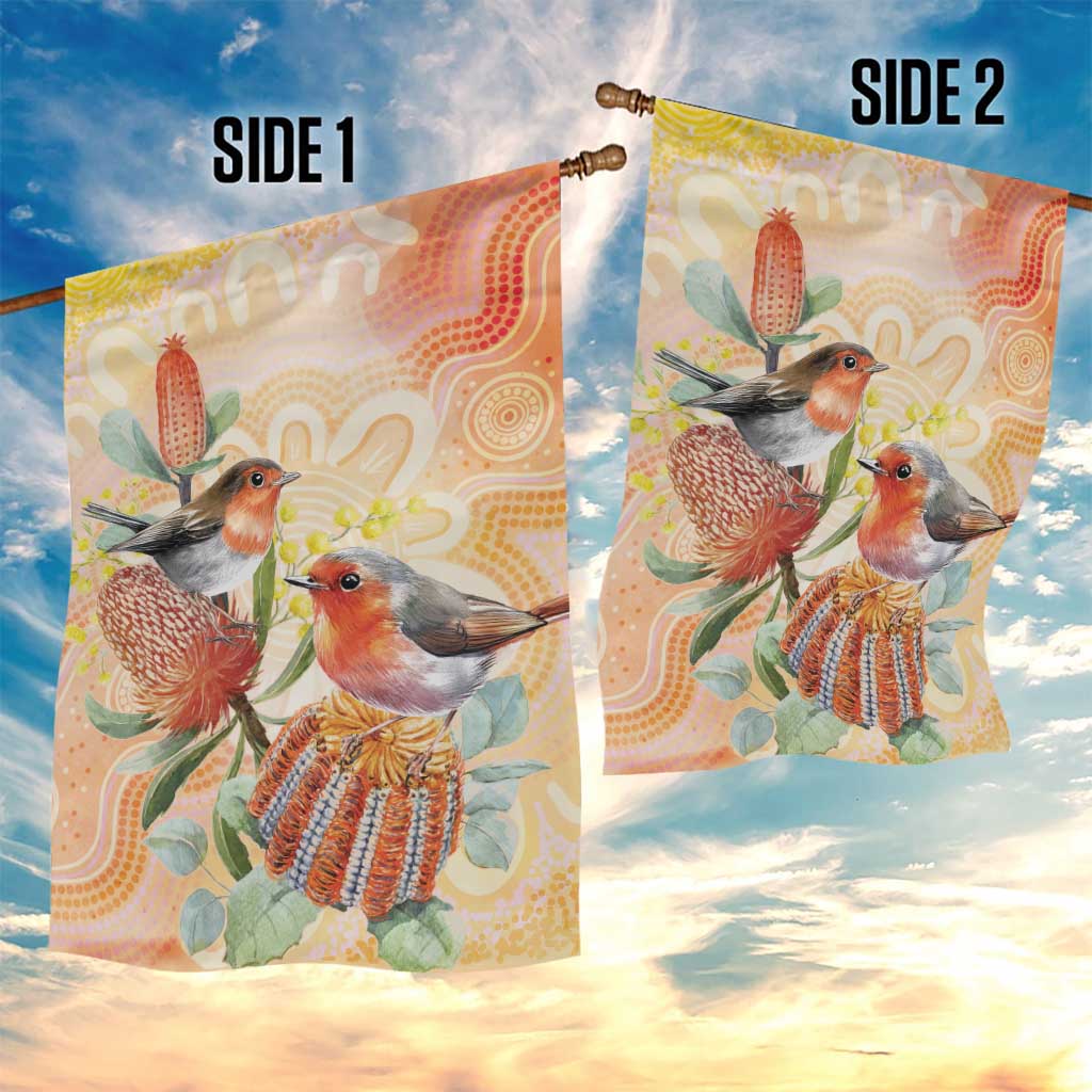 Australia Flame Robin Garden Flag Petroica Phoenicea Banksia Indigenous Art - Aussie Hoodie