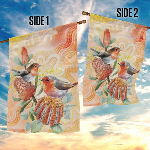Australia Flame Robin Garden Flag Petroica Phoenicea Banksia Indigenous Art - Aussie Hoodie