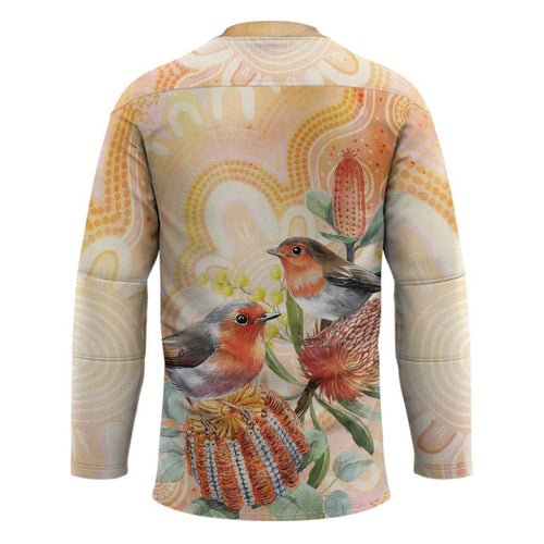 Australia Flame Robin Hockey Jersey Petroica Phoenicea Banksia Indigenous Art - Aussie Hoodie