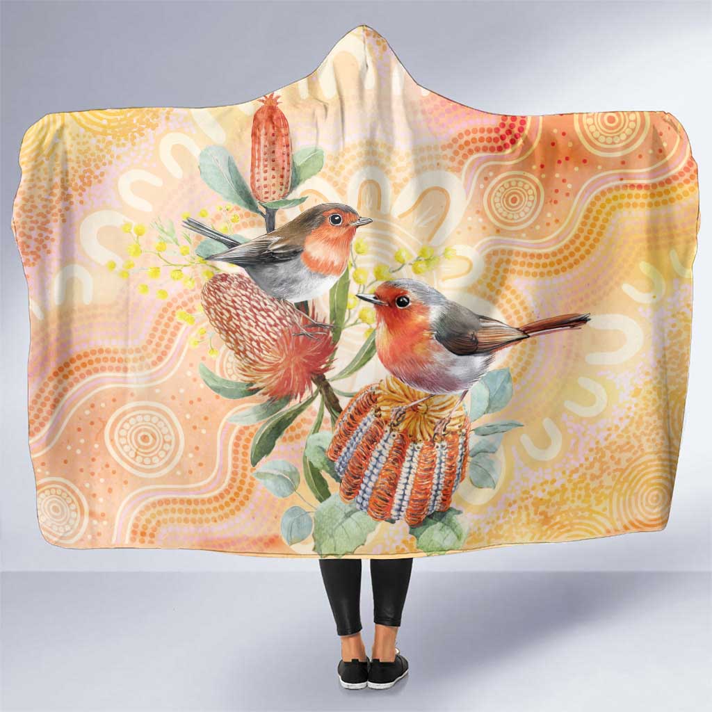 Australia Flame Robin Hooded Blanket Petroica Phoenicea Banksia Indigenous Art - Aussie Hoodie