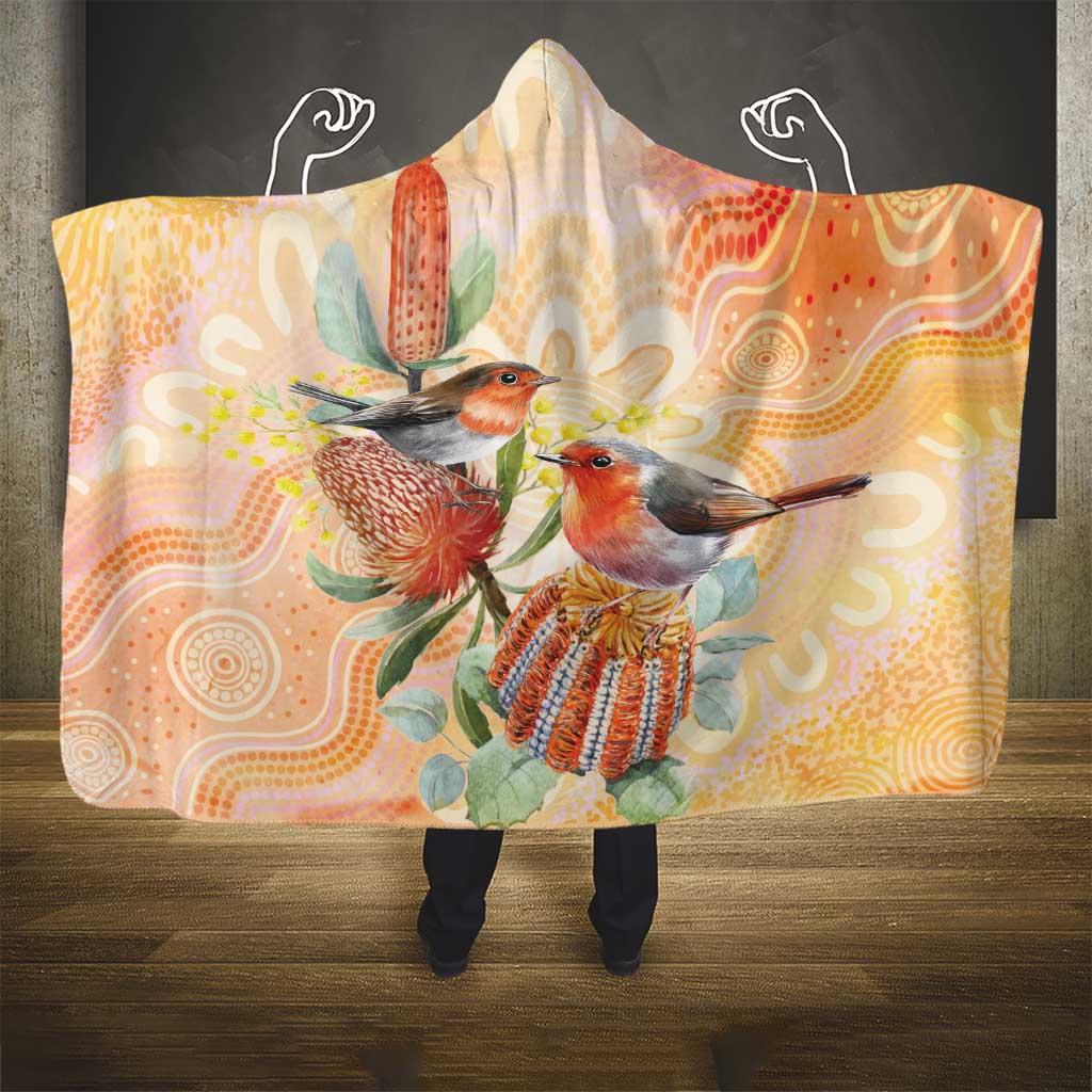 Australia Flame Robin Hooded Blanket Petroica Phoenicea Banksia Indigenous Art - Aussie Hoodie