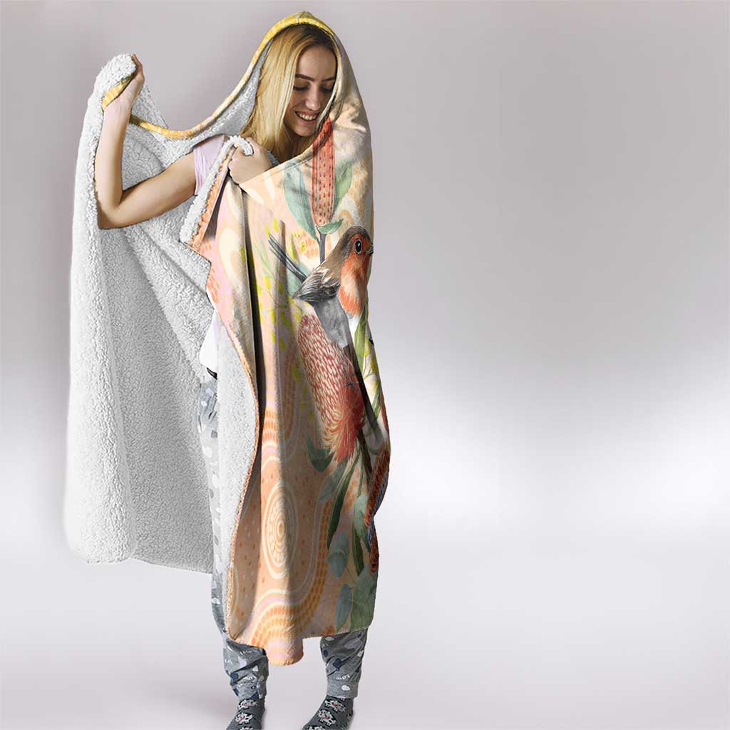 Australia Flame Robin Hooded Blanket Petroica Phoenicea Banksia Indigenous Art - Aussie Hoodie