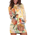 Australia Flame Robin Hoodie Dress Petroica Phoenicea Banksia Indigenous Art - Aussie Hoodie
