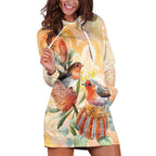 Australia Flame Robin Hoodie Dress Petroica Phoenicea Banksia Indigenous Art - Aussie Hoodie