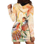 Australia Flame Robin Hoodie Dress Petroica Phoenicea Banksia Indigenous Art - Aussie Hoodie