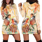 Australia Flame Robin Hoodie Dress Petroica Phoenicea Banksia Indigenous Art - Aussie Hoodie