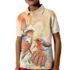 Australia Flame Robin Kid Polo Shirt Petroica Phoenicea Banksia Indigenous Art - Aussie Hoodie