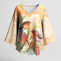 Australia Flame Robin Kimono Sleeve Blouse Petroica Phoenicea Banksia Indigenous Art - Aussie Hoodie