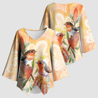 Australia Flame Robin Kimono Sleeve Blouse Petroica Phoenicea Banksia Indigenous Art - Aussie Hoodie