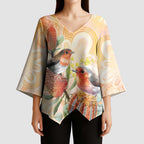 Australia Flame Robin Kimono Sleeve Blouse Petroica Phoenicea Banksia Indigenous Art - Aussie Hoodie