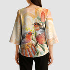 Australia Flame Robin Kimono Sleeve Blouse Petroica Phoenicea Banksia Indigenous Art - Aussie Hoodie