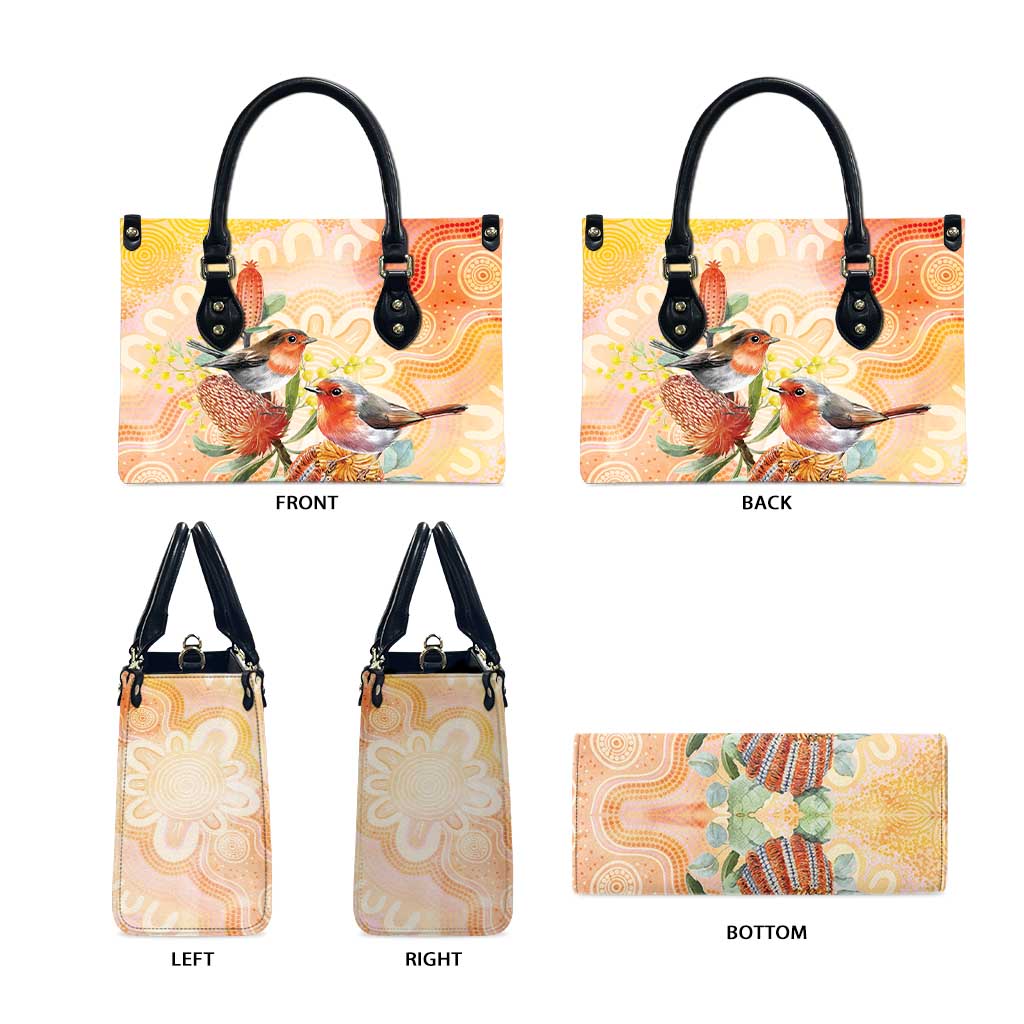 Australia Flame Robin Leather Bag Petroica Phoenicea Banksia Indigenous Art - Aussie Hoodie