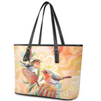 Australia Flame Robin Leather Tote Bag Petroica Phoenicea Banksia Indigenous Art - Aussie Hoodie