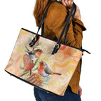 Australia Flame Robin Leather Tote Bag Petroica Phoenicea Banksia Indigenous Art - Aussie Hoodie